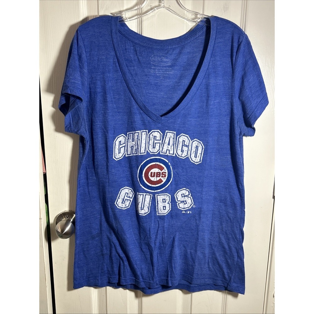 Chicago Cubs Shirt Womens XL Blue MLB Baseball Majestic V Neck